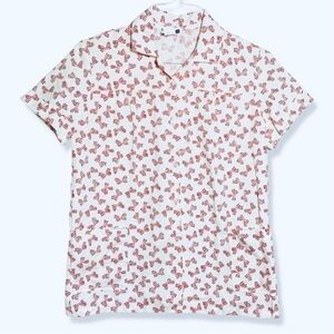 ⭐️Vintage 70s LIND CLARE Button Up Kitchen Smock  Shirt with Striped Bow Detail